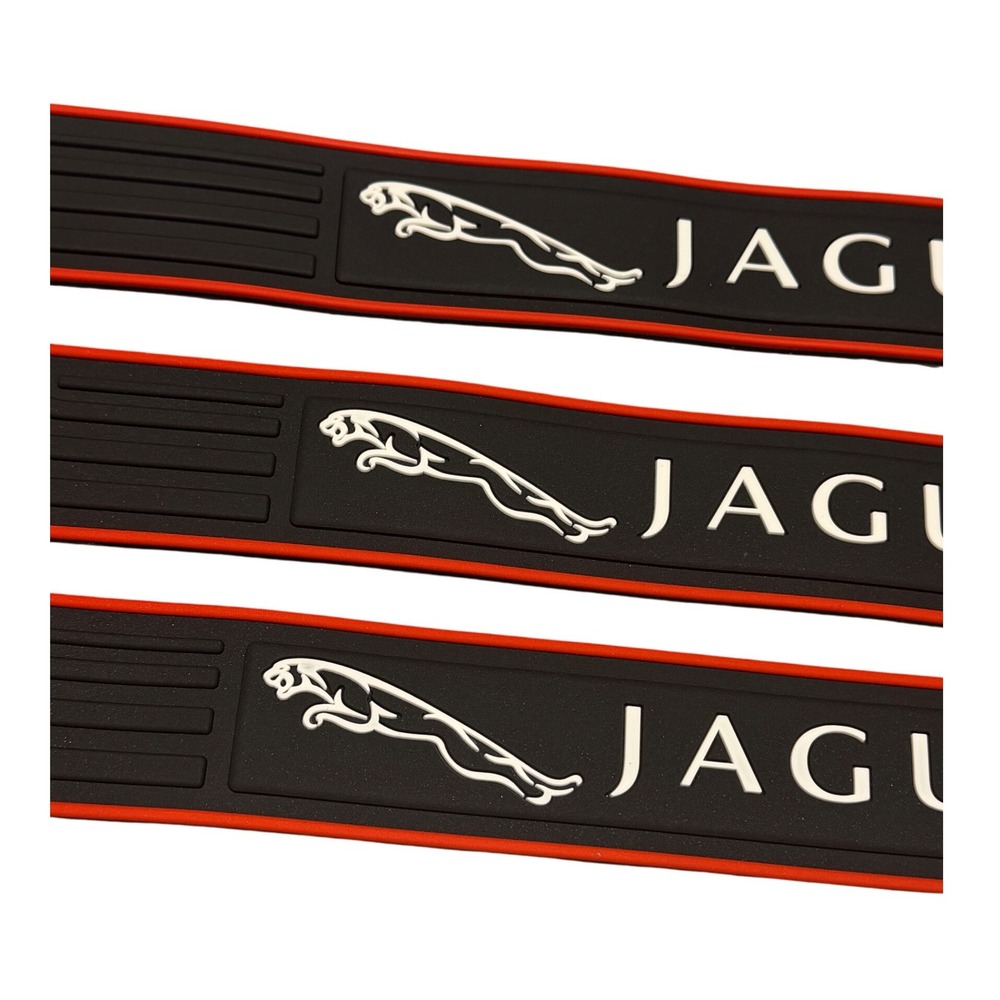 Jaguar‎ Door Sill Protector Scuff Plate Guards Black Red Rubber 3 Piece Set